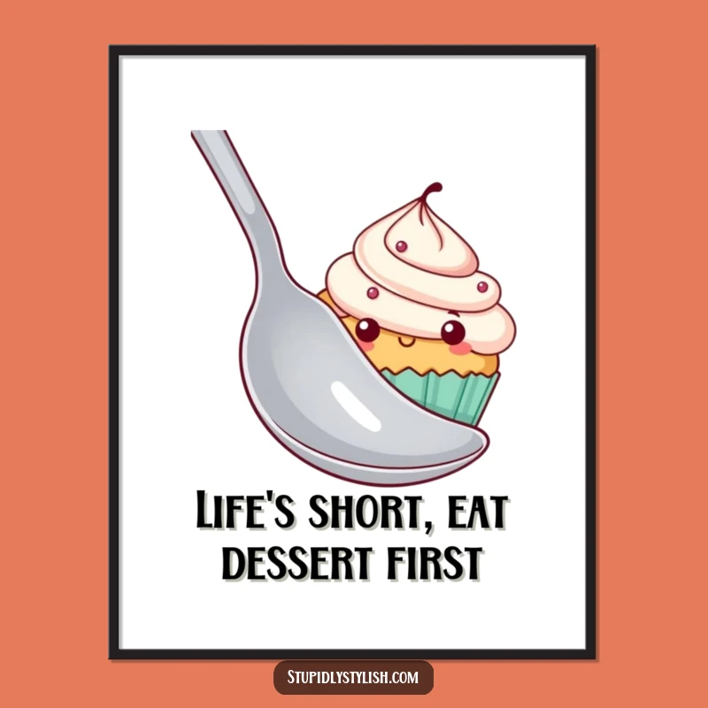 Funny Free Printable Wall Art: Shy Cupcake Hiding Spoon Decor Download