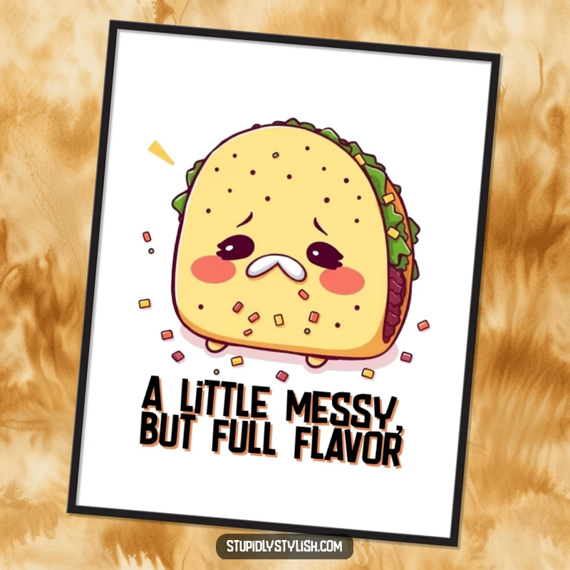 Funny Free Printable Wall Art: A taco is sneezing dramatically with its delicious fillings scattering everywhere.