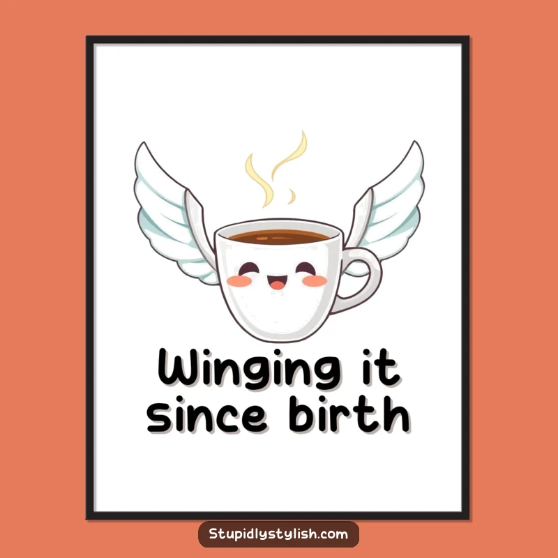Funny Free Printable Wall Art: Startled Coffee Cup, Winged Steam, Quirky Decor!