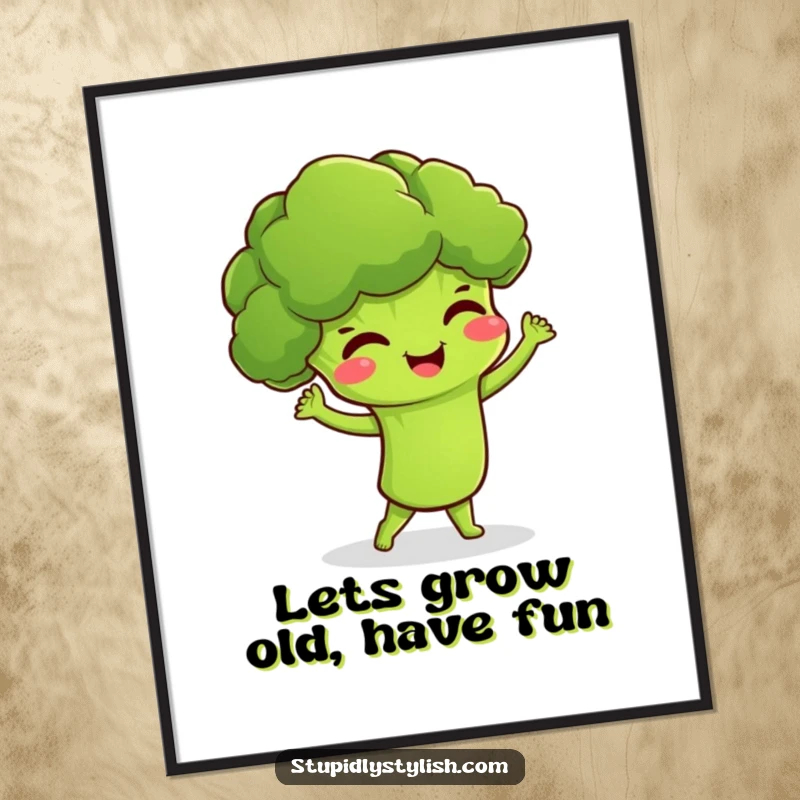 Funny Free Printable Wall Art: A giggling broccoli character performing a silly dance move, bringing fun to decor.