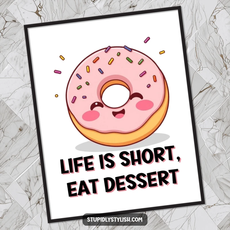 Funny Free Printable Wall Art: Giggling donut with sprinkles flying off, creating a festive and joyful atmosphere.