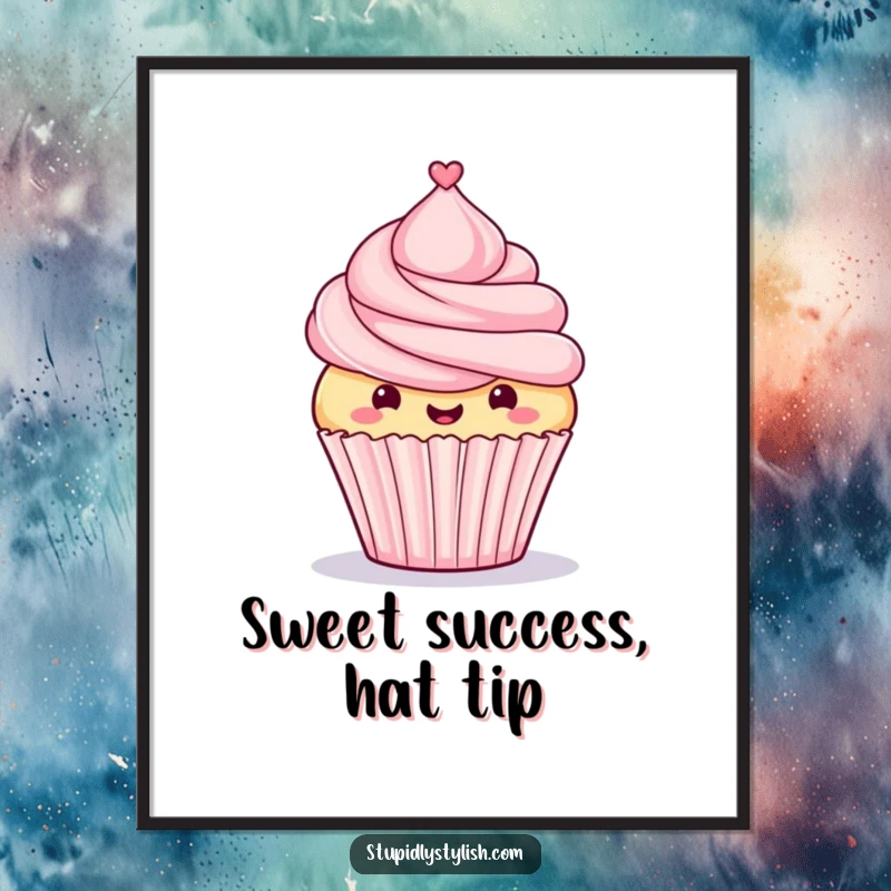 Funny Free Printable Wall Art: Proud cupcake wearing a tiny top hat, adding a touch of elegant humor to decor.