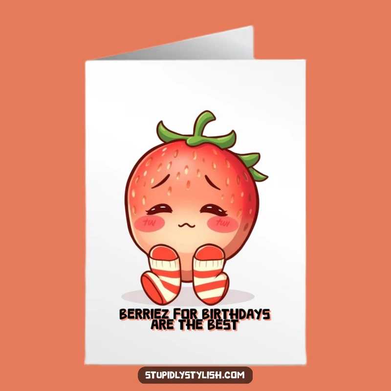 Free Printable Birthday Card: Blushing Strawberry Funny Downloadable Gift