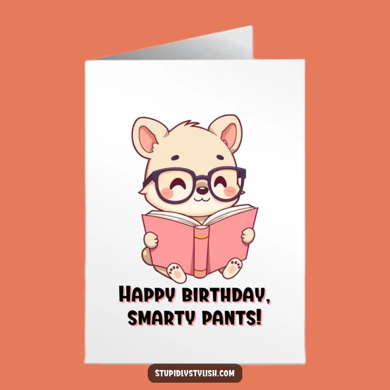 Free Printable Birthday Card: Kawaii Animal Glasses Book Funny Downloadable Gift