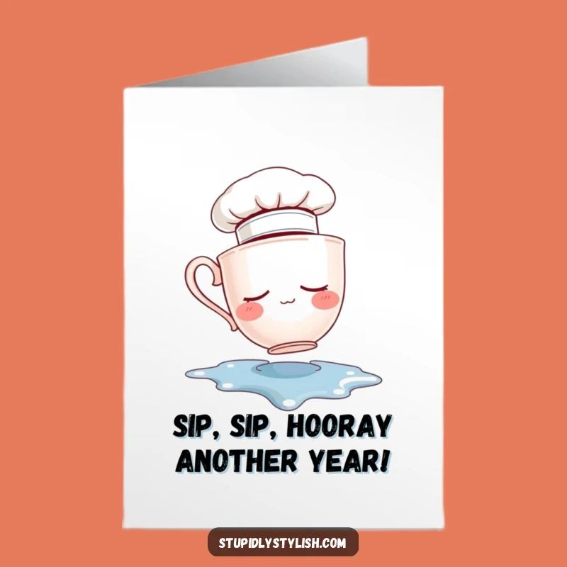 Free Printable Birthday Card: Sleepy Chef Teacup Funny Downloadable Gift