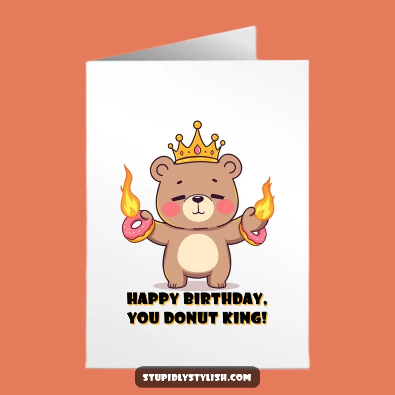 Free Printable Flaming Donut Bear Birthday Card - Funny Juggling King Gift