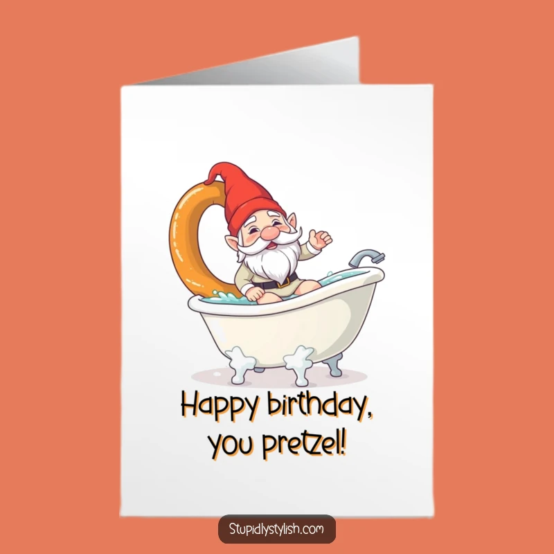 Free Printable Birthday Card: Gnome Pretzel Surf Funny Downloadable Gift