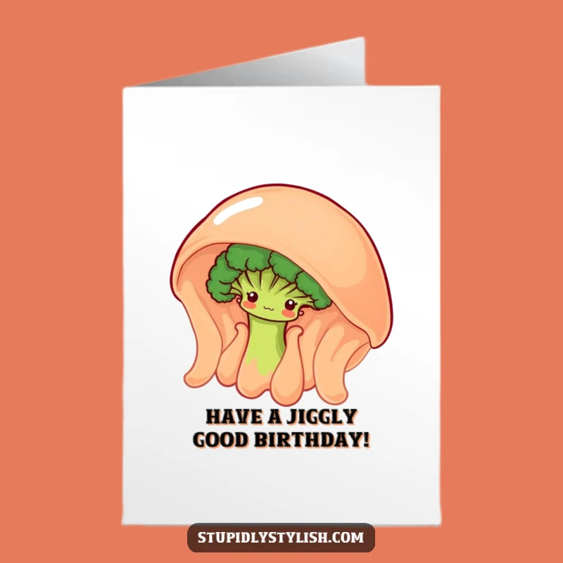 Free Printable Birthday Card: Shy Broccoli & Wobbly Jelly Fun! Downloadable Surprise Gift.