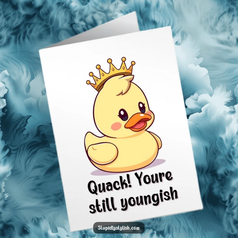 Funny Free Printable Birthday Card: A surprised rubber duck wearing a tiny crown, ready to celebrate their special day.