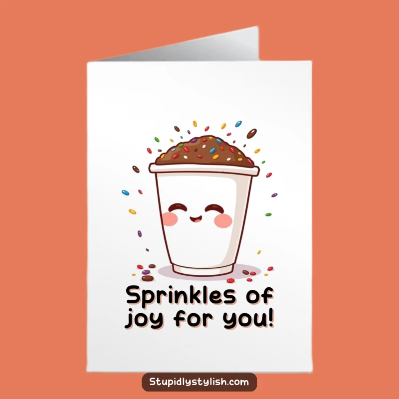 Free Printable Birthday Card: Funny Coffee Cup Sprinkles Explosion Joke Downloadable Gift