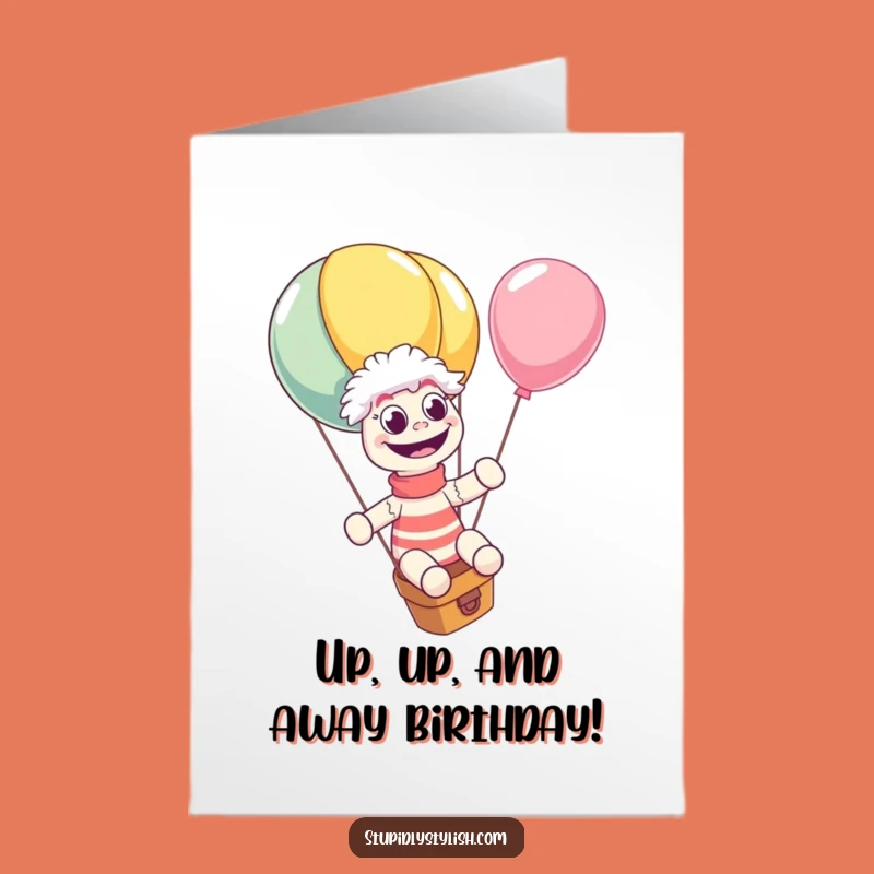 Free Printable Birthday Card: Giggling Sock Puppet Balloon Ride Funny Downloadable Gift