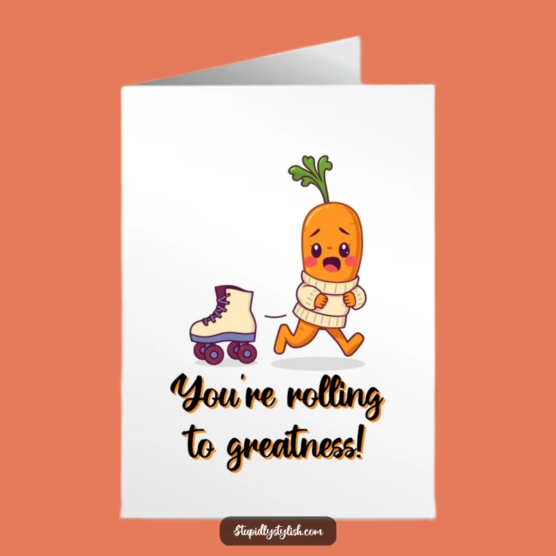 Free Printable Congrats Card: Baby Carrot Roller Skate Chase Downloadable