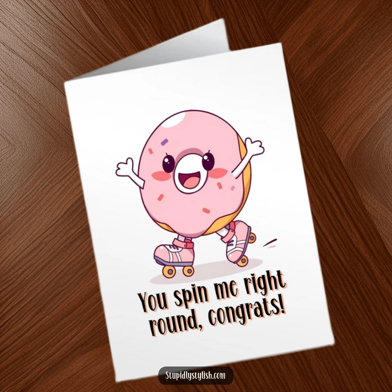 Funny Free Printable Congratulations Card: A happy donut character glides on roller skates, celebrating success with joyful motion.