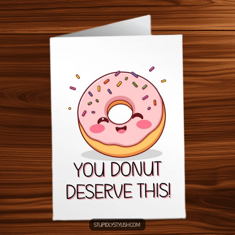 Funny Free Printable Congratulations Card: Giggling donut with sprinkles flying, symbolizing celebration and happiness, DIY card.