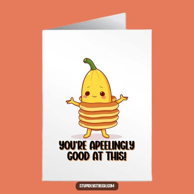 Free Printable Congrats Card: Banana Pancakes Balancing Funny Downloadable Gift