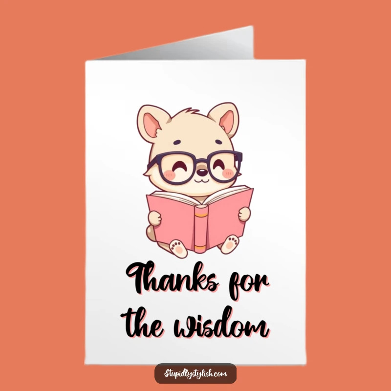 Free Printable Thank You Card: Kawaii Animal Glasses Book Funny Downloadable Gift
