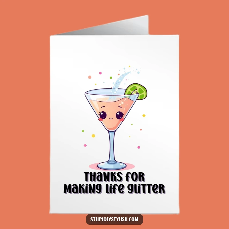 Free Printable Thanks Card: Cocktail Glass Sparkles with Gratitude!
