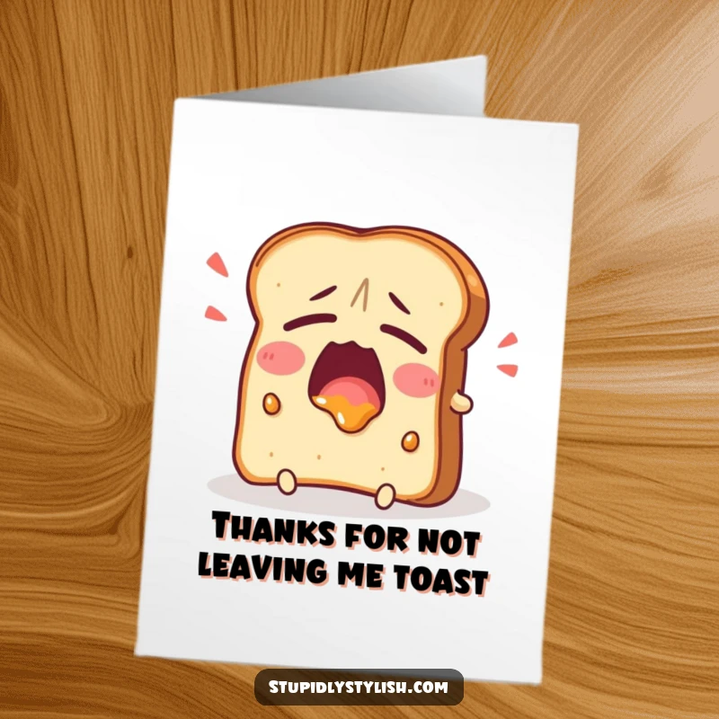 Funny Free Printable Thank You Card featuring a yawning toast with jam, humorously conveying thanks even when tired.