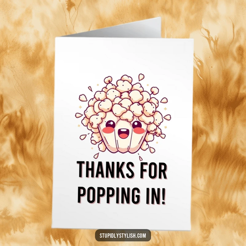 Funny Free Printable Thank You Card: An overwhelmed popcorn kernel is bursting outwards, showing enthusiastic thanks.