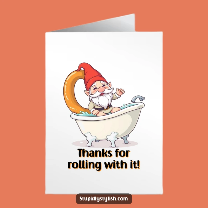 Free Printable Thank You Card: Gnome Pretzel Surf Bathtub Funny Downloadable