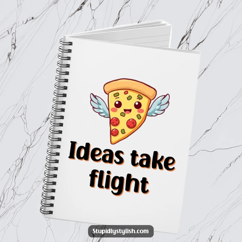 Funny Notebook: A pizza slice with small wings, flying freely, perfect for journaling.