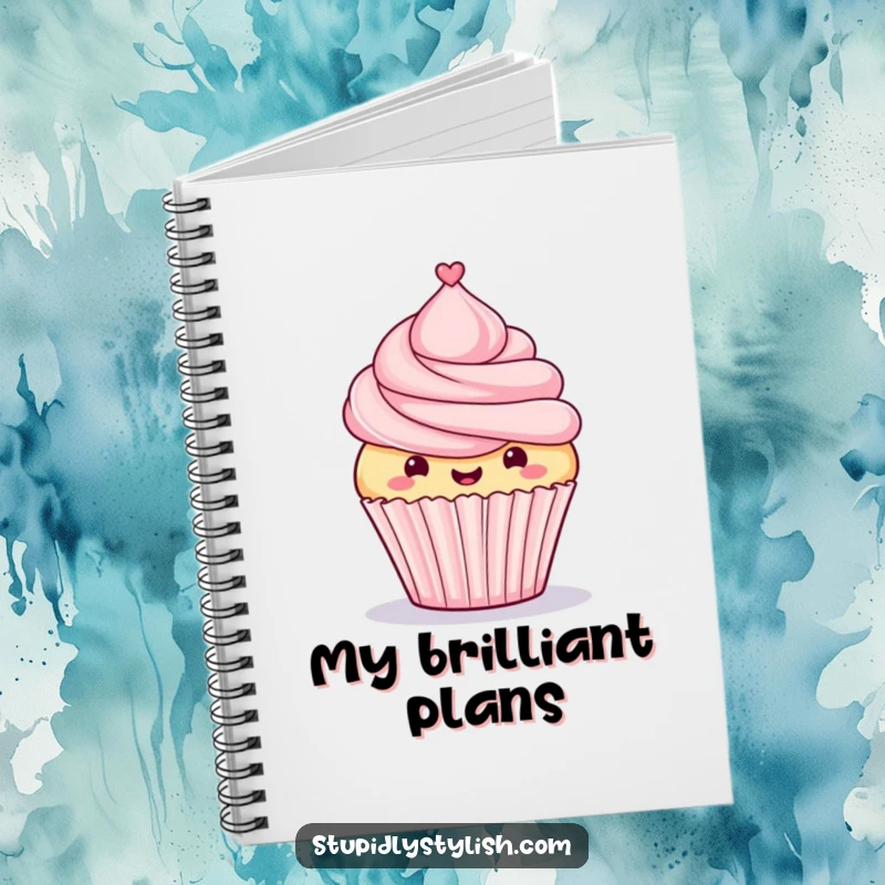Funny notebook with a proud cupcake and tiny top hat, perfect for jotting down elegant ideas with a humorous spirit.