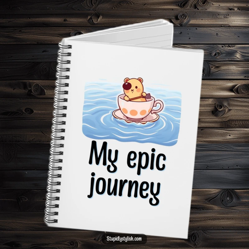 Funny notebook: hot dog paddling a teacup across the ocean, perfect for jotting down funny ideas.