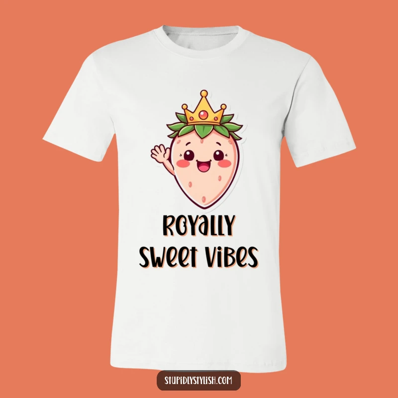Funny Strawberry King T-Shirt A Happy Waving Crowned Fruit Tee Funny Gift