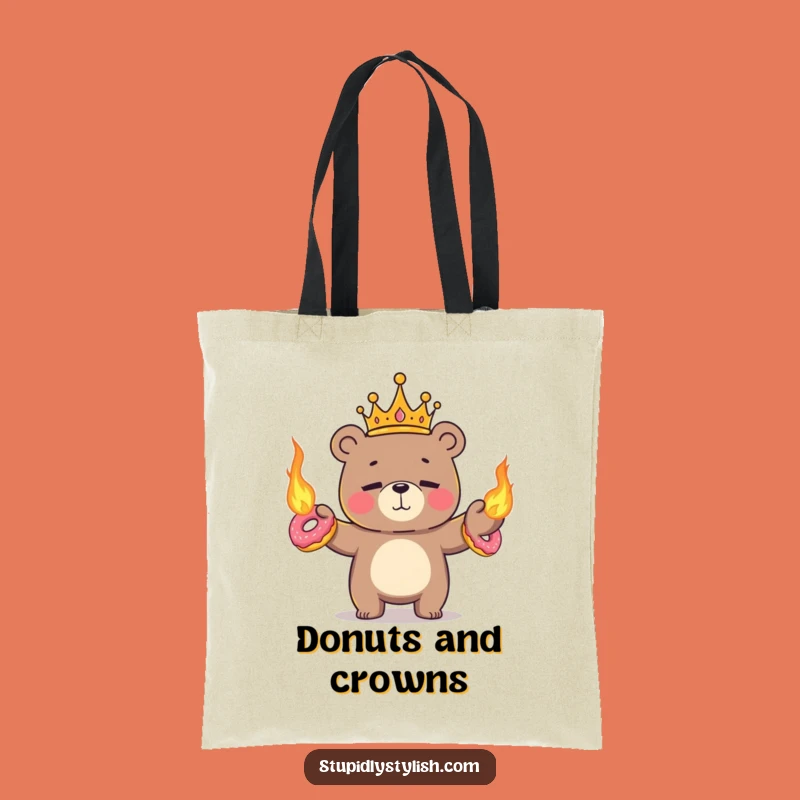 Funny Juggling Bear Tote Bag - Royal Flaming Donut Chaos Craft Bag Gift