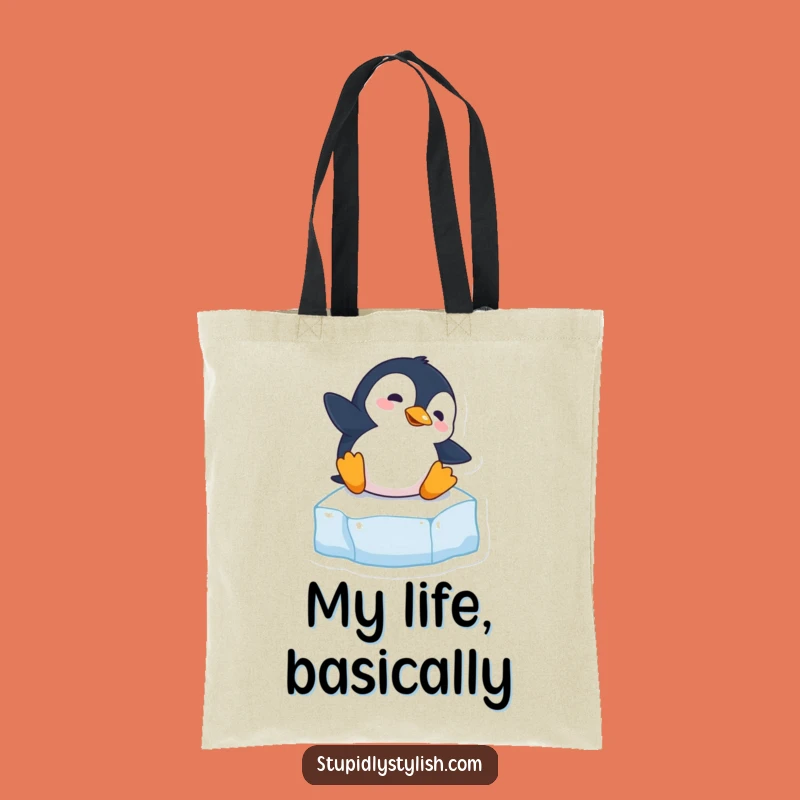 Funny Penguin Slipping Tote Bag - Cute Clumsy Animal Carryall Gift