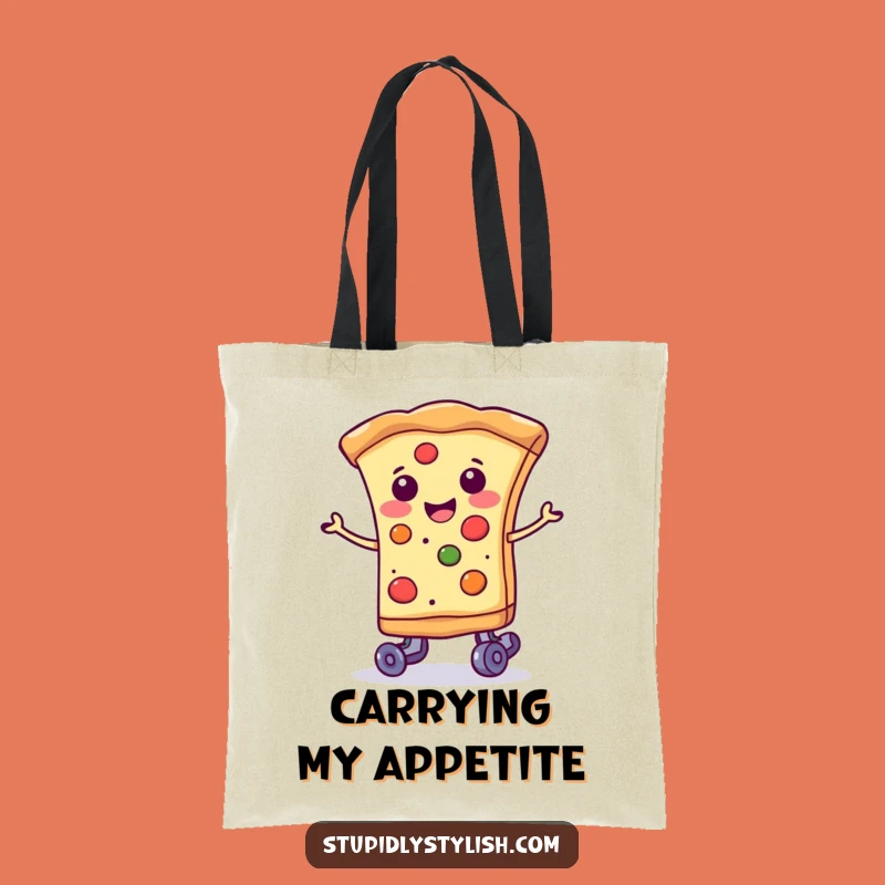 Funny Pizza Roller Skate Tote Bag: Smiling Slice, Spacious & Humorous Gift for Groceries